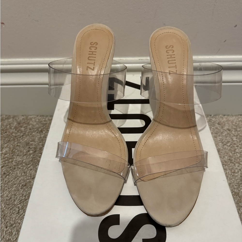 Schutz clear shoes/nude